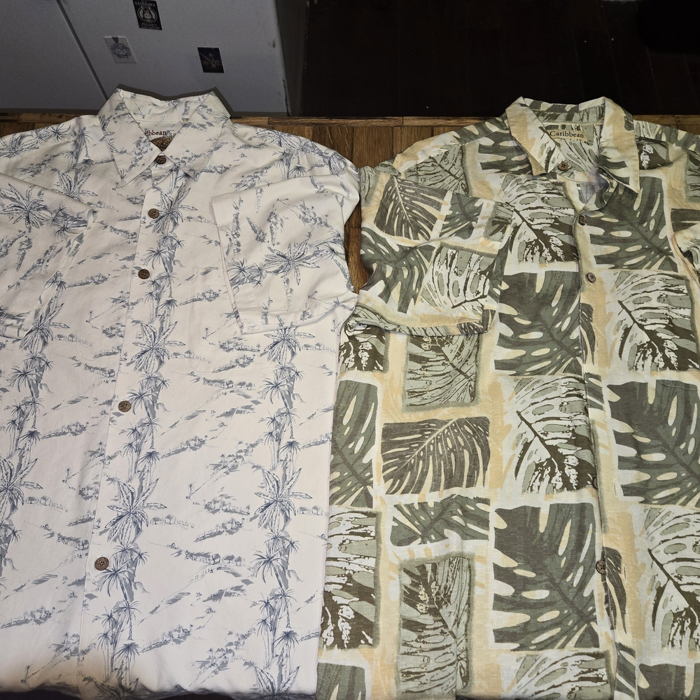Carribean Hawaiian Beach Cruise Lightweight Mens Button Down Size L Set Of 2 #75